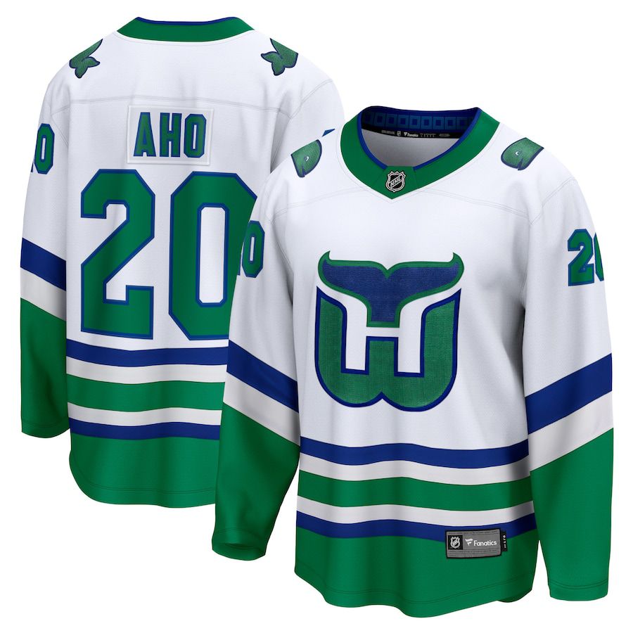 Men Carolina Hurricanes #20 Sebastian Aho Fanatics Branded White Whalers Premier Breakaway NHL Jersey